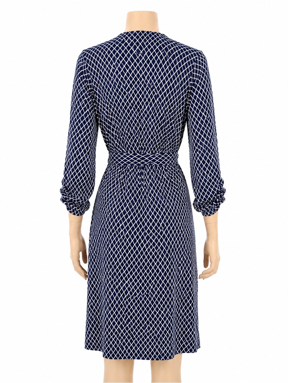 Calvin Klein Navy Diamond Print Faux Wrap Jersey Dress - Picture 4 of 5